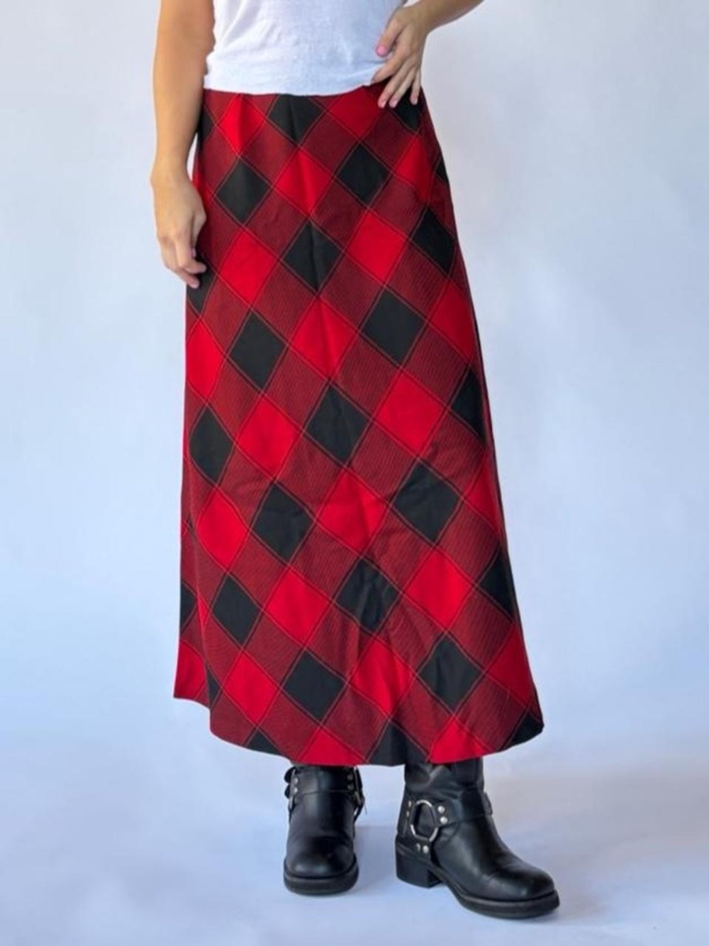 Plaid Midi Skirt Red & Black Grunge 6 Liz Claiborne